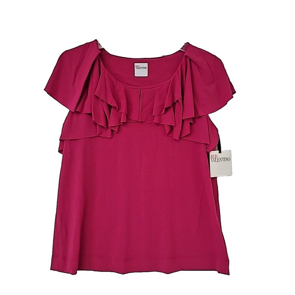 Red Valentino Scoop Neck Short Sleeve Pink Ruffle Blouse XL - NEW w/ Tags